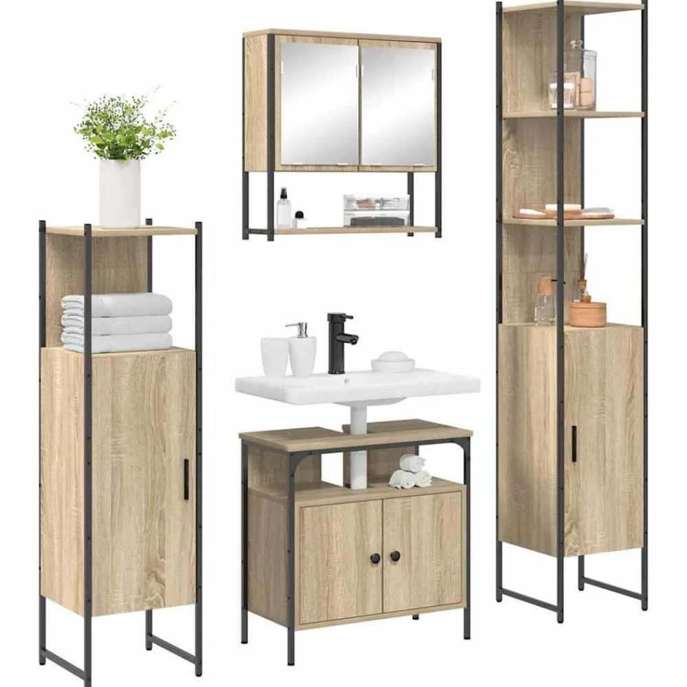 Badkamermeubelset met plank 4 pcs Bewerkt hout>vidaXL Sale