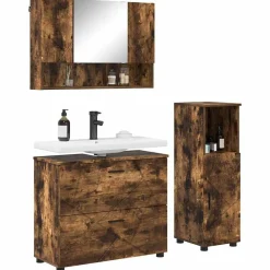 Meubelsets*vidaXL Badkamermeubelset 3 pcs Bewerkt hout en metaal Gerookt eiken