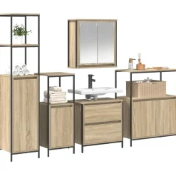 Meubelsets*vidaXL Badkamermeubelset met plank met opslag 5 pcs Beige Bewerkt hout Sonoma eiken