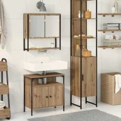 Meubelsets*vidaXL Badkamermeubelset met plank 3 pcs Artisan Eiken Bewerkt hout artisanaal eikenkleurig