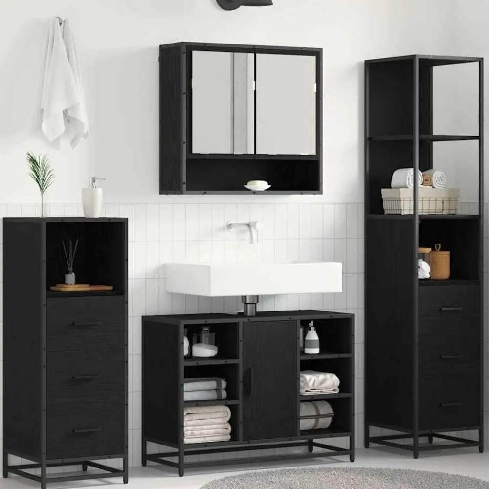 Badkamermeubelset met lade 3 pcs Bewerkt hout>vidaXL Hot