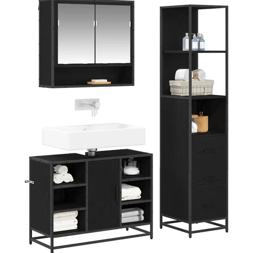 Badkamermeubelset met lade 3 pcs Bewerkt hout>vidaXL Hot