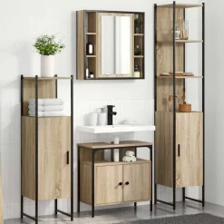 Badkamermeubelset met plank 4 pcs Bewerkt hout>vidaXL Hot