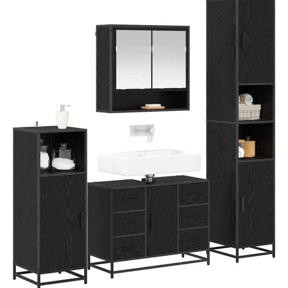 Meubelsets*vidaXL Badkamermeubelset met lade 4 pcs Bewerkt hout Zwart eiken