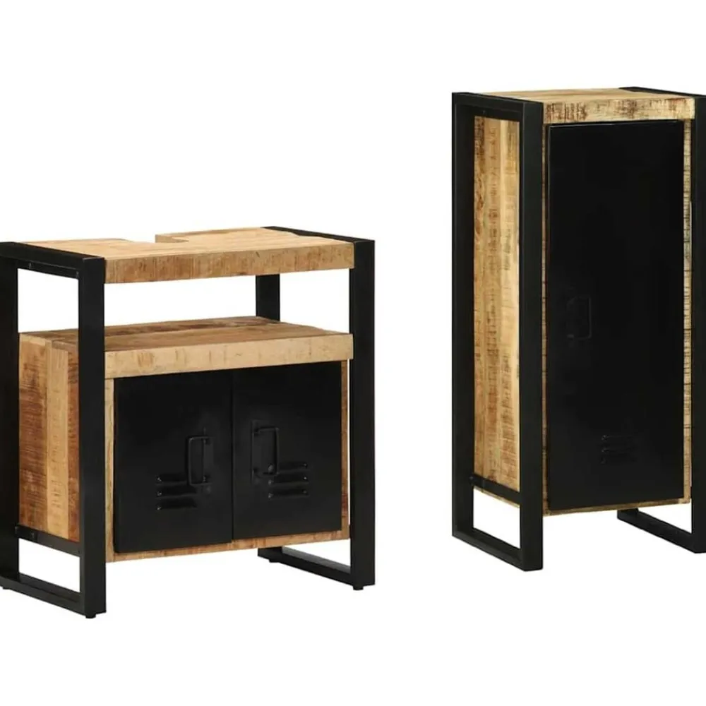 Badkamermeubelset 2 pcs Bruin en zwart Massief Mango Hout>vidaXL Hot