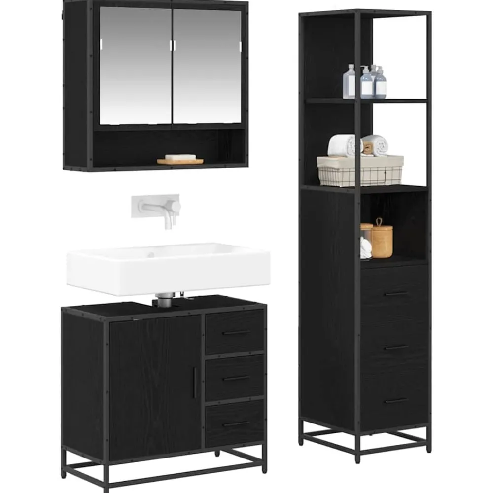 Badkamermeubelset met lade 3 pcs Bewerkt hout>vidaXL Clearance