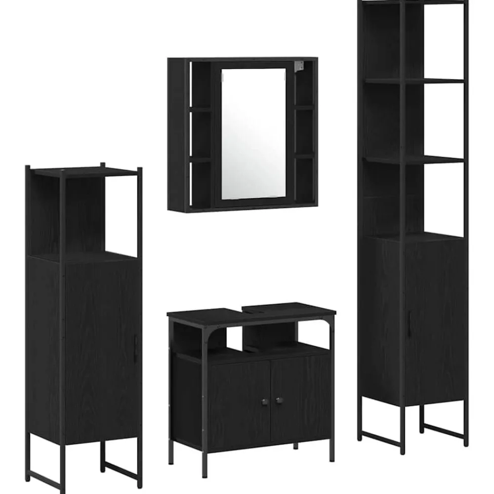 Badkamermeubelset met plank 4 pcs Bewerkt hout>vidaXL Clearance