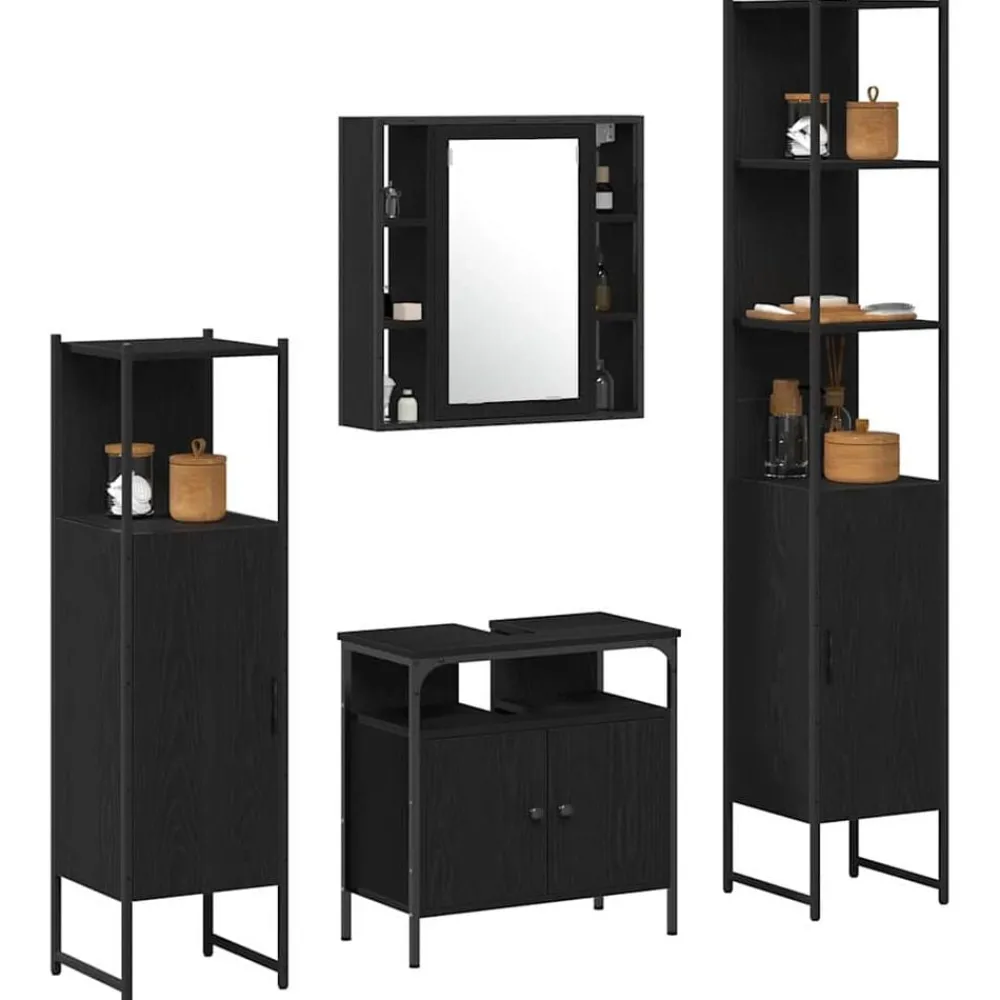 Badkamermeubelset met plank 4 pcs Bewerkt hout>vidaXL Clearance