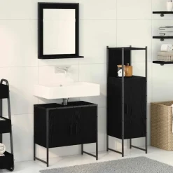 Badkamermeubelset met plank met opslag 3 pcs Zwart Bewerkt hout>vidaXL Sale