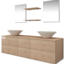Meubelsets*vidaXL Badkamermeubelset met wasbak 7-delig Beige