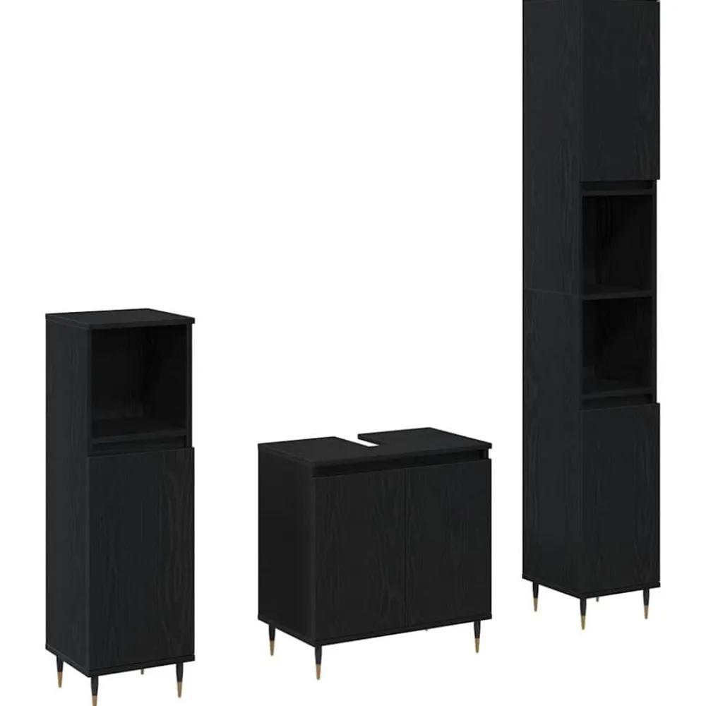 Meubelsets*vidaXL Badkamermeubelset met opslag 3 pcs 30 x 30 x 190 cm Zwart eiken