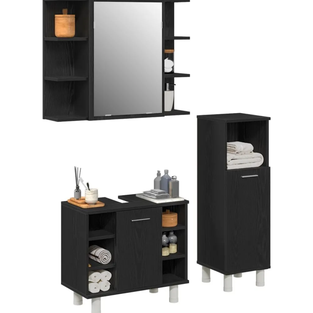 Badkamermeubelset 3 pcs Zwart 30 x 30 x 99,5 cm Bewerkt hout>vidaXL Outlet