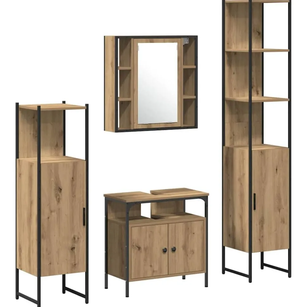 Badkamermeubelset met plank 4 pcs Artisan Eiken Bewerkt hout>vidaXL Hot