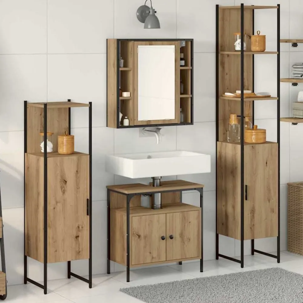 Badkamermeubelset met plank 4 pcs Artisan Eiken Bewerkt hout>vidaXL Hot