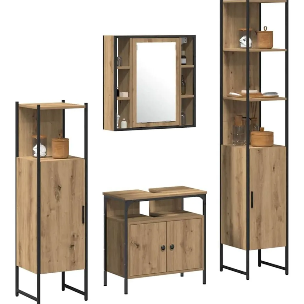 Badkamermeubelset met plank 4 pcs Artisan Eiken Bewerkt hout>vidaXL Hot