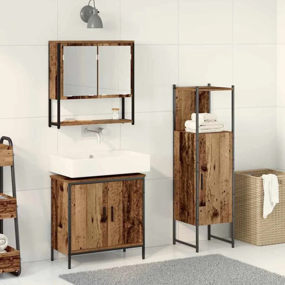 Badkamermeubelset met plank met opslag 3 pcs Bruin Bewerkt hout>vidaXL