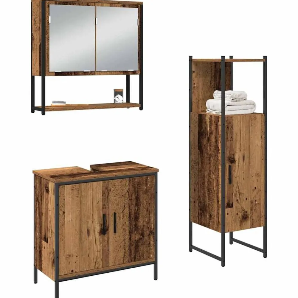 Badkamermeubelset met plank met opslag 3 pcs Bruin Bewerkt hout>vidaXL