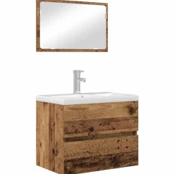 Meubelsets*vidaXL Badkamermeubelset 2 pcs Geperst Hout en Metaal Oud hout