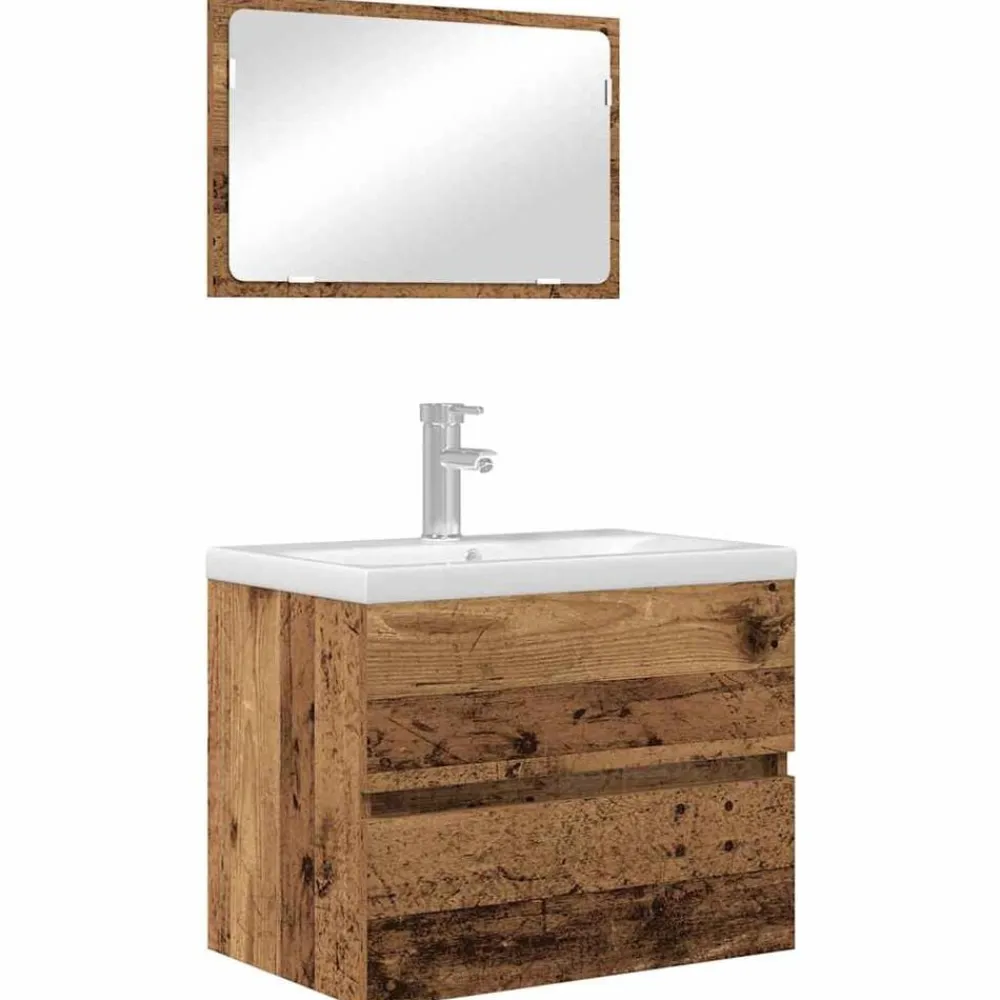 Meubelsets*vidaXL Badkamermeubelset 2 pcs Geperst Hout en Metaal Oud hout