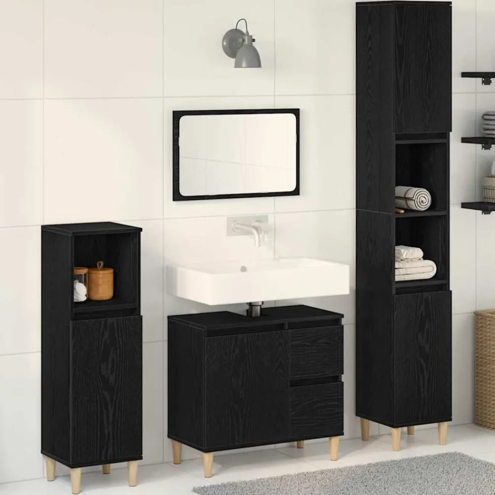 Badkamermeubelset 3 pcs Geperst Hout en Metaal>vidaXL Clearance