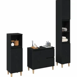 Badkamermeubelset 3 pcs Geperst Hout en Metaal><noscript><img width=