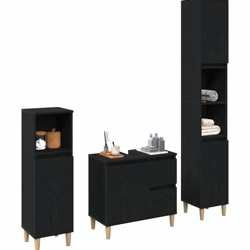 Badkamermeubelset 3 pcs Geperst Hout en Metaal>vidaXL Clearance