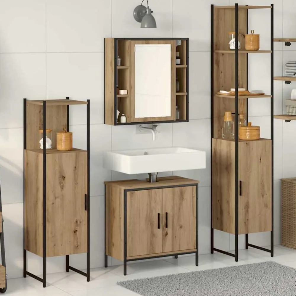 Meubelsets*vidaXL Badkamermeubelset met plank met opslag 4 pcs Bruin Bewerkt hout artisanaal eikenkleurig