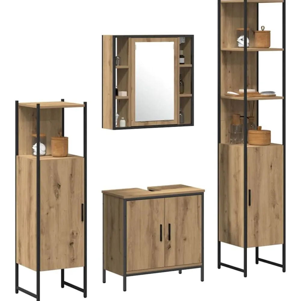 Meubelsets*vidaXL Badkamermeubelset met plank met opslag 4 pcs Bruin Bewerkt hout artisanaal eikenkleurig