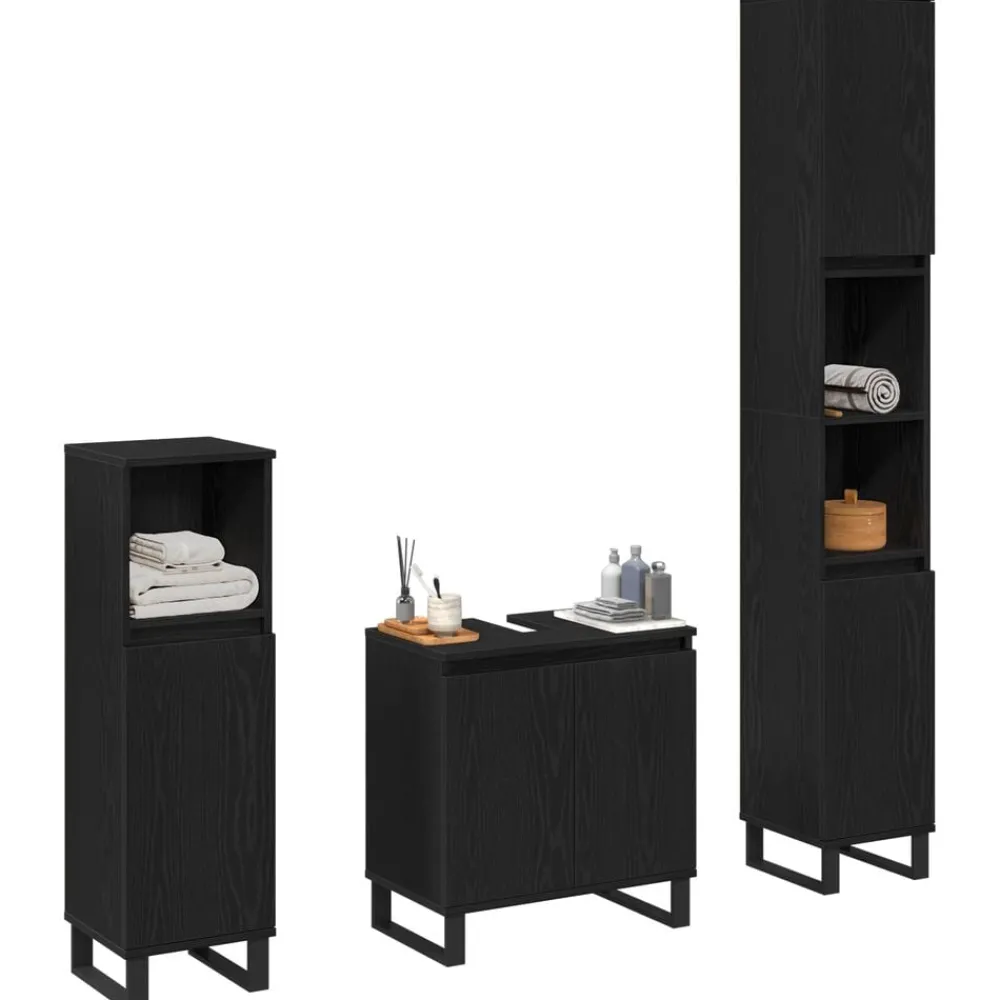 Meubelsets*vidaXL Badkamermeubelset 3 pcs Geperst Hout en Metaal Zwart eiken