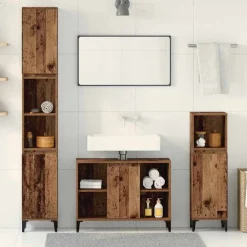 Badkamermeubelset met plank 3 pcs Bewerkt hout>vidaXL New