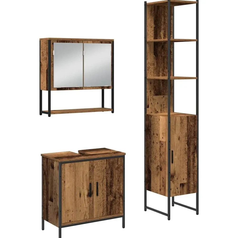 Meubelsets*vidaXL Badkamermeubelset met plank met opslag 3 pcs Bruin Bewerkt hout Oud hout