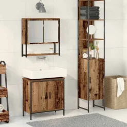 Meubelsets*vidaXL Badkamermeubelset met plank met opslag 3 pcs Bruin Bewerkt hout Oud hout