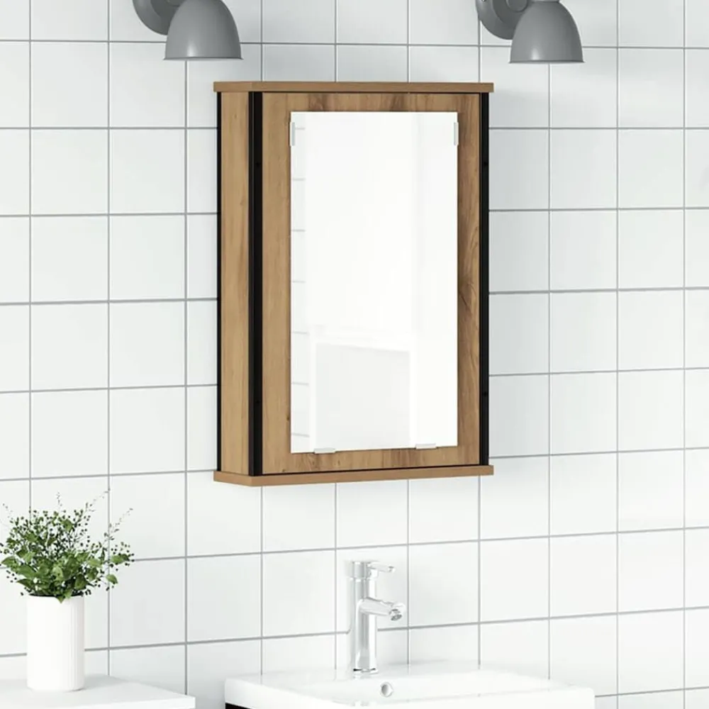 Kasten & Opbergmeubelen*vidaXL Badkamerspiegelkast 42x12x60 cm bewerkt hout artisanaal artisanaal eikenkleurig