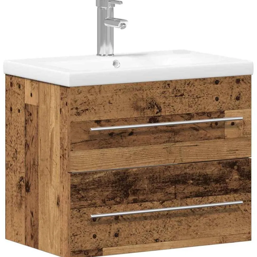 Kasten & Opbergmeubelen*vidaXL Badkamertenk te kast 2 pcs Engineered Hout en Keramiek Oud hout