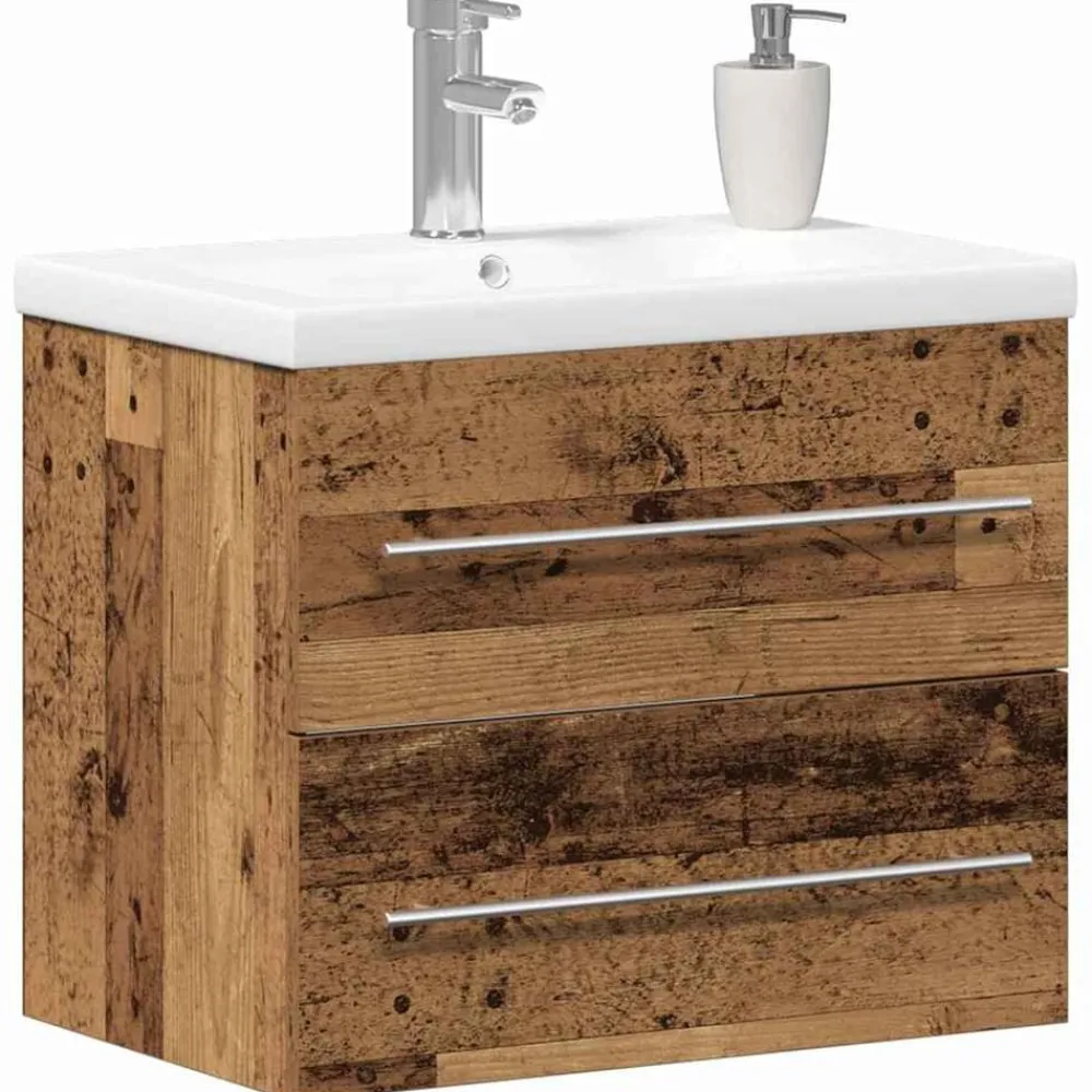 Kasten & Opbergmeubelen*vidaXL Badkamertenk te kast 2 pcs Engineered Hout en Keramiek Oud hout