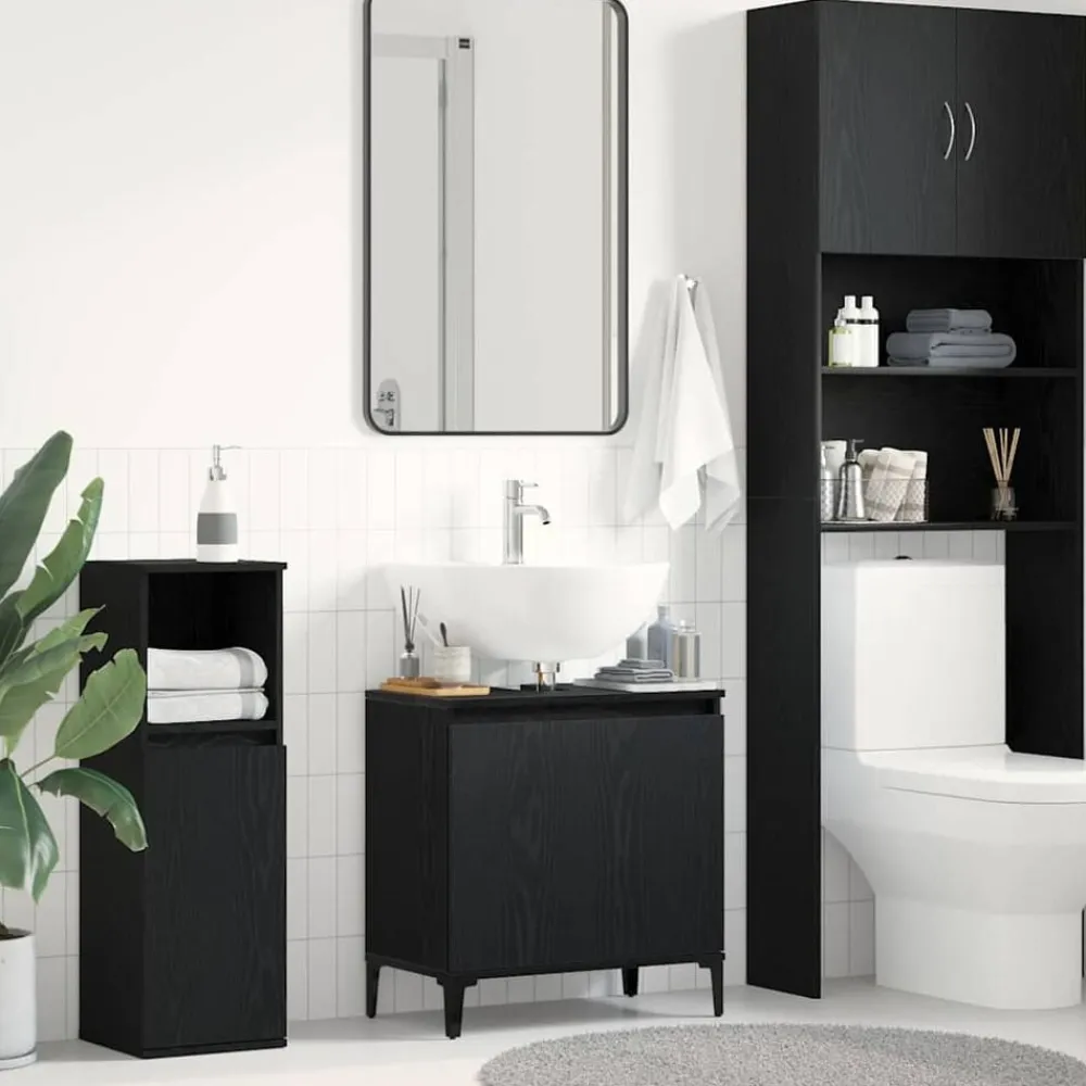 Kasten & Opbergmeubelen*vidaXL Badkamertenk te kast 58 x 33 x 60 cm Bewerkt hout Zwart eiken