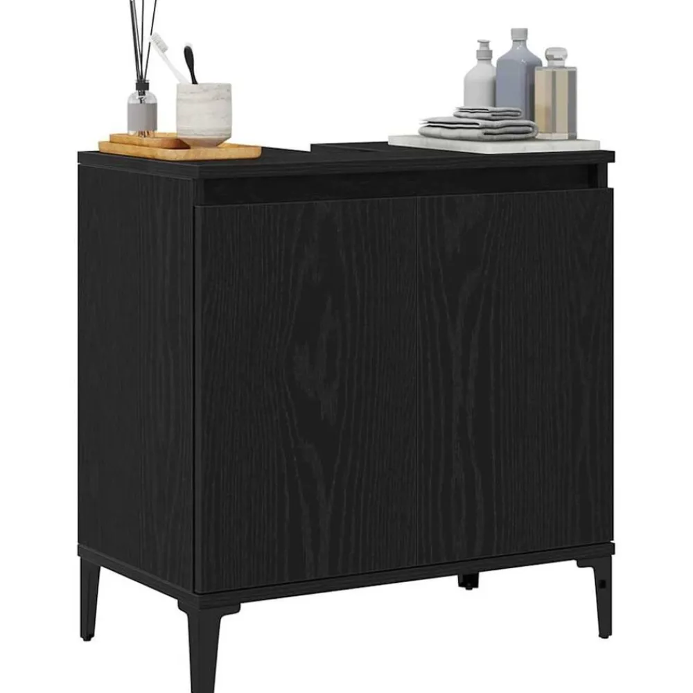 Kasten & Opbergmeubelen*vidaXL Badkamertenk te kast 58 x 33 x 60 cm Bewerkt hout Zwart eiken