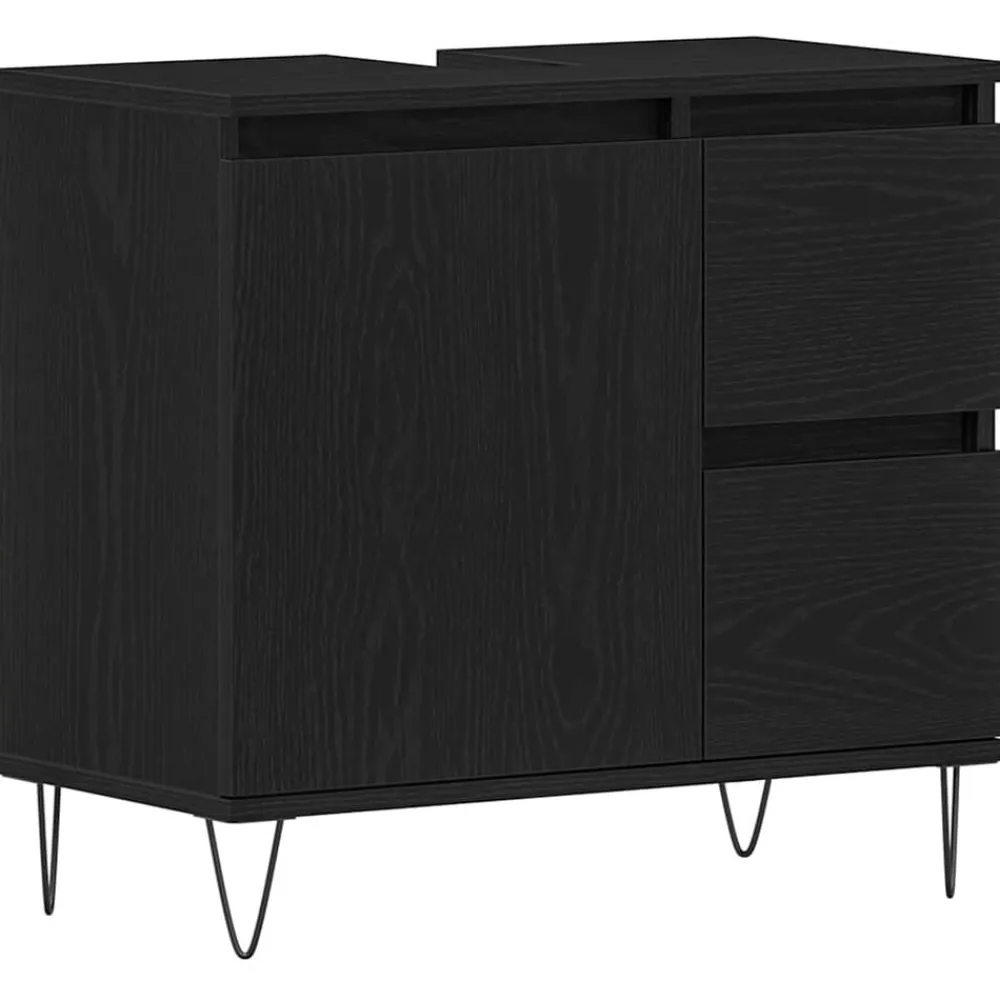 Meubelsets|Kasten & Opbergmeubelen*vidaXL Badkamertenk te kast 65 x 33 x 60 cm Bewerkt hout Zwart eiken
