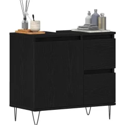 Meubelsets|Kasten & Opbergmeubelen*vidaXL Badkamertenk te kast 65 x 33 x 60 cm Bewerkt hout Zwart eiken