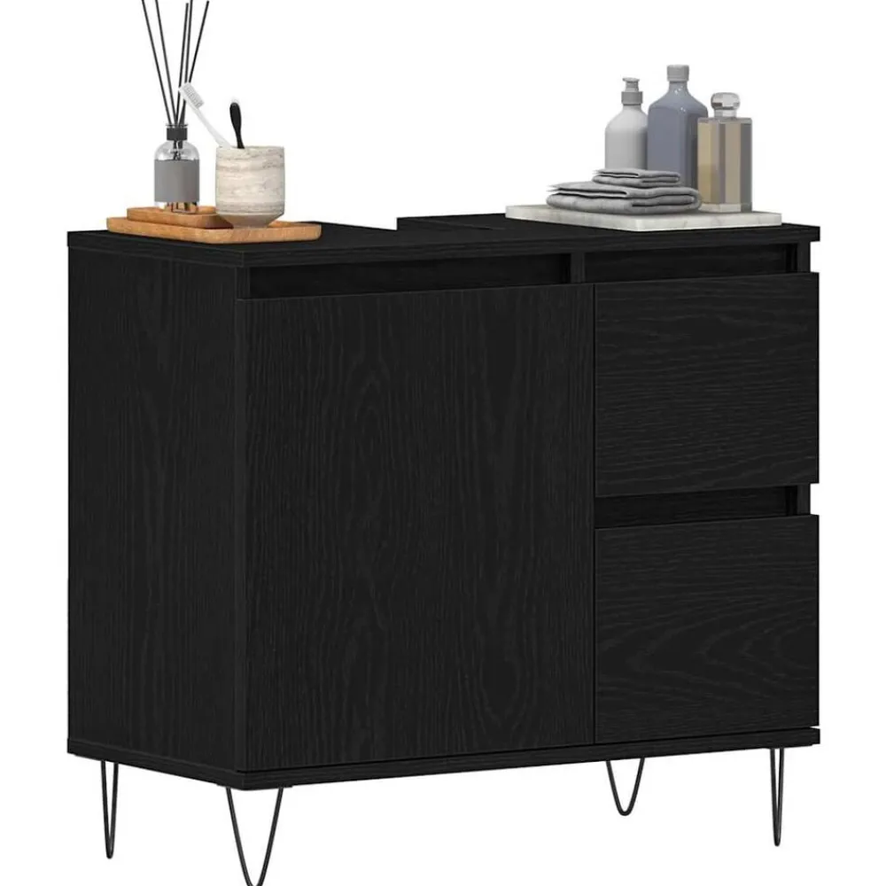 Meubelsets|Kasten & Opbergmeubelen*vidaXL Badkamertenk te kast 65 x 33 x 60 cm Bewerkt hout Zwart eiken