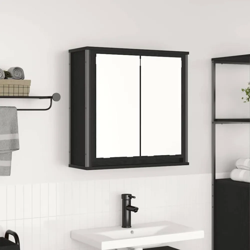 Kasten & Opbergmeubelen*vidaXL Badkamerwandkast met spiegel 60x21x60 cm kleurig Zwart eiken