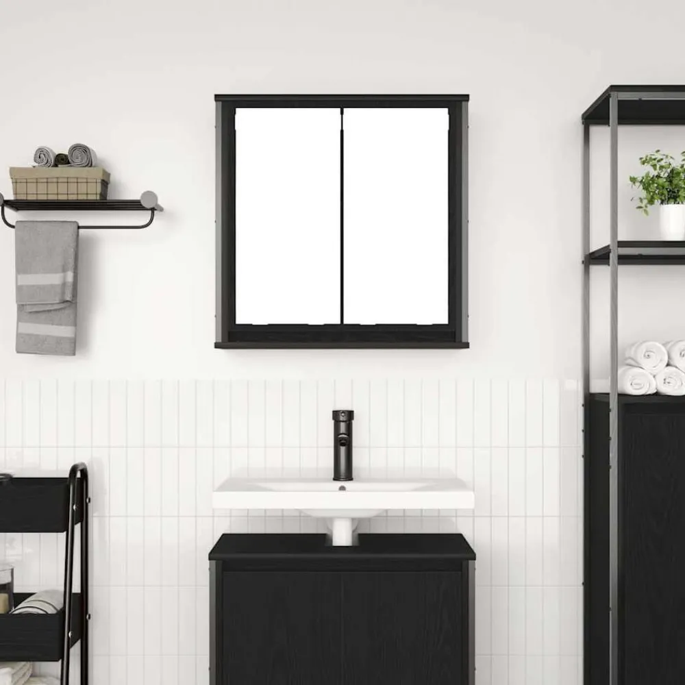 Kasten & Opbergmeubelen*vidaXL Badkamerwandkast met spiegel 60x21x60 cm kleurig Zwart eiken