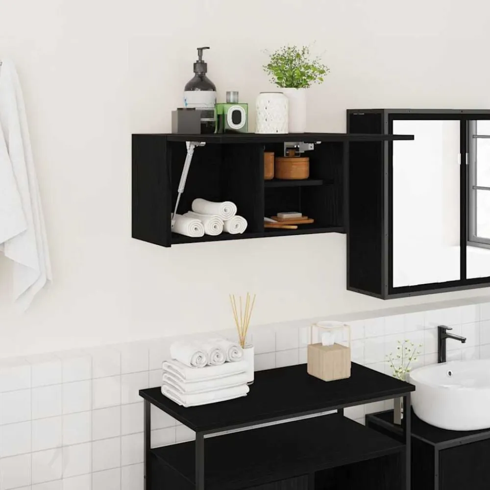Kasten & Opbergmeubelen*vidaXL Badkamerwandkast 60x25x30 cm bewerkt hout Zwart