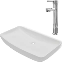 Sanitair & Loodgietersbenodigdheden*vidaXL Badkamerwastafel met mengkraan rechthoekig keramiek wit