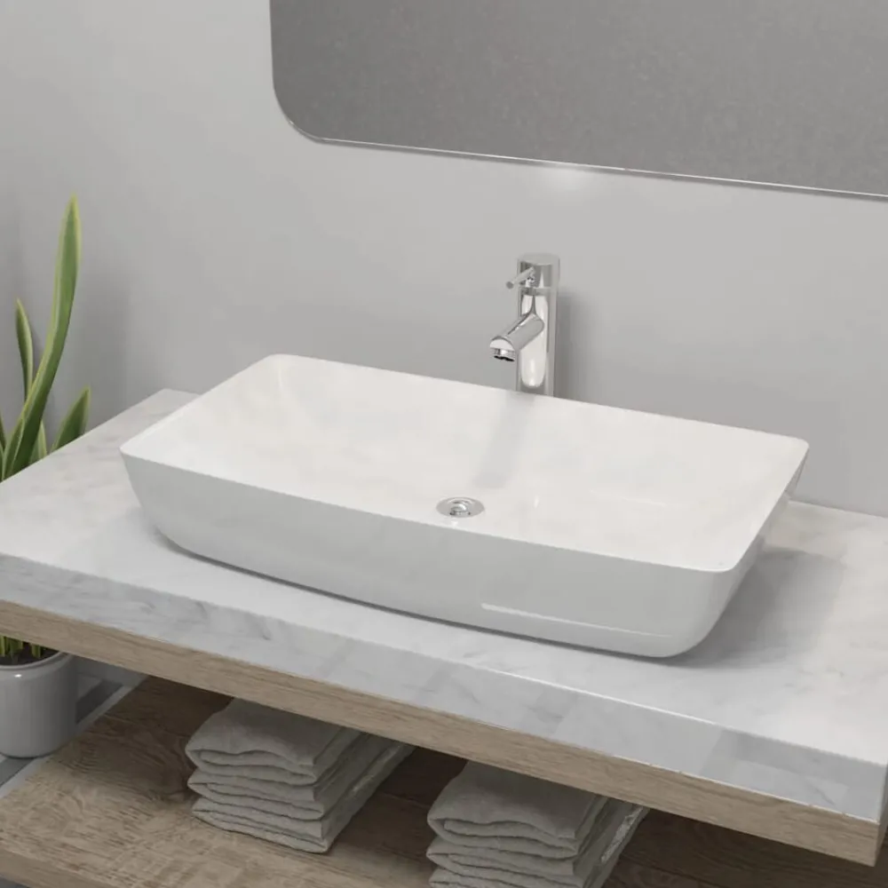 Sanitair & Loodgietersbenodigdheden*vidaXL Badkamerwastafel met mengkraan rechthoekig keramiek wit