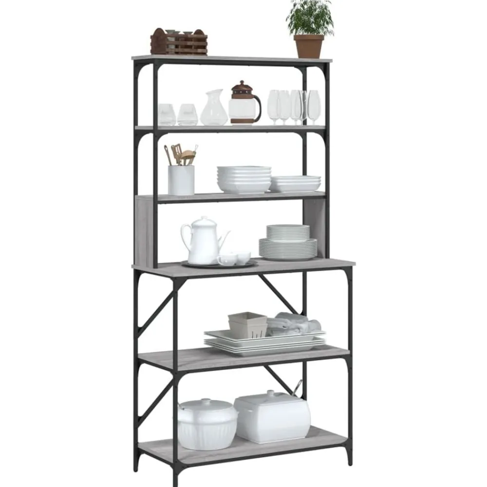 Keuken & Eetkamer*vidaXL Bakkersrek 6-laags 90x40x180 cm bewerkt hout eiken Grijs sonoma