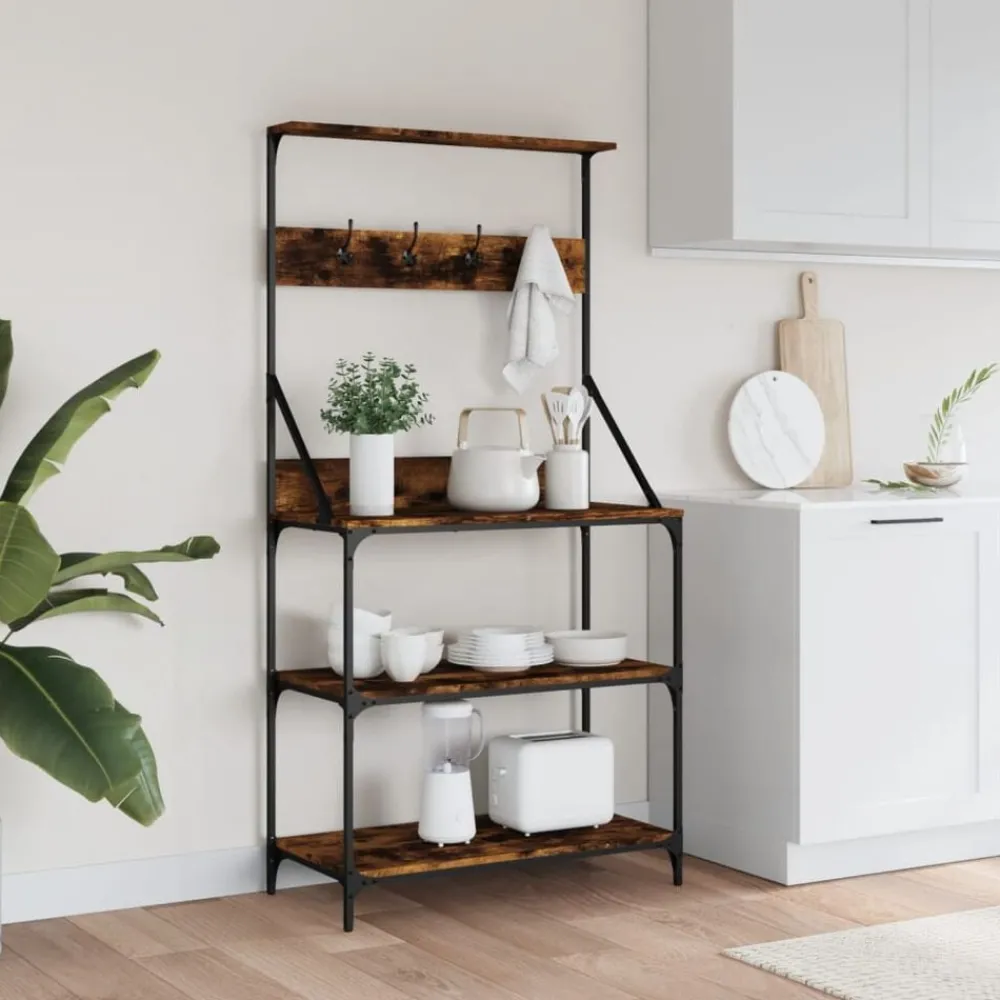 Bakkersrek met haken 4-laags bewerkt hout kleurig>vidaXL Discount