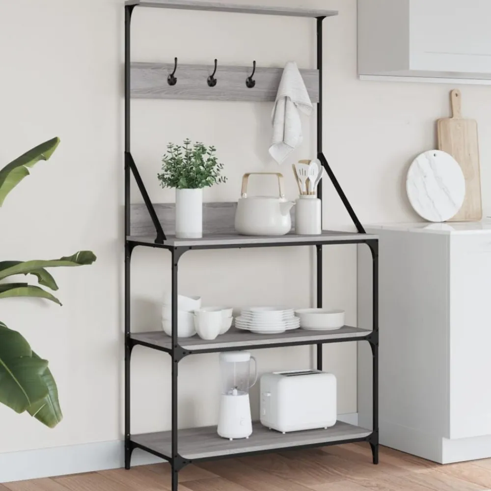 Keuken & Eetkamer*vidaXL Bakkersrek met haken 4-laags bewerkt hout eiken Grijs sonoma