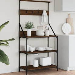 Keuken & Eetkamer*vidaXL Bakkersrek met haken 4-laags bewerkt hout ig bruin eikenkleur