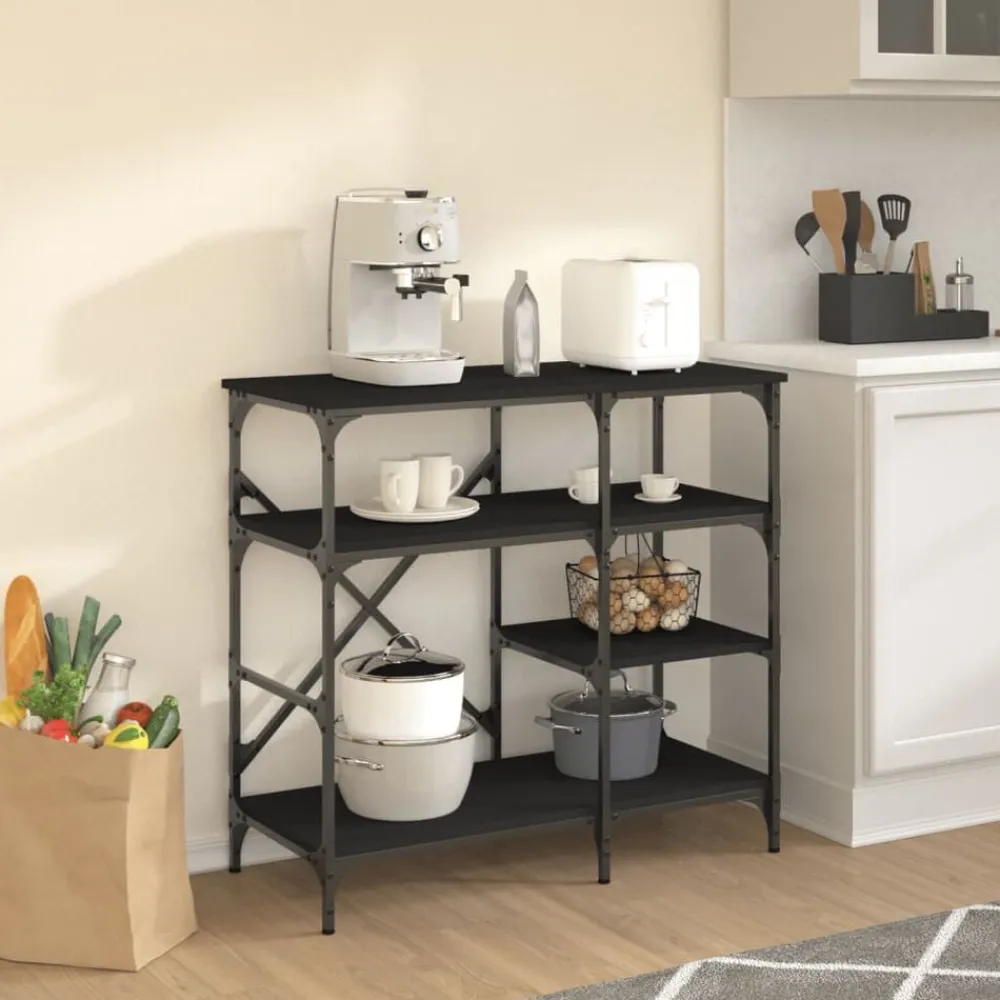 Keuken & Eetkamer*vidaXL Bakkersrek 90x40x84 cm bewerkt hout en metaal Zwart